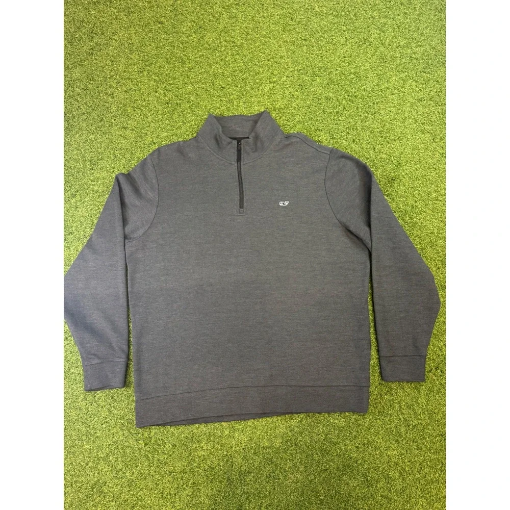 Vineyard Vines Mens XL Quarter Zip Pullover Sweater Dark Gray Heather Whale Logo